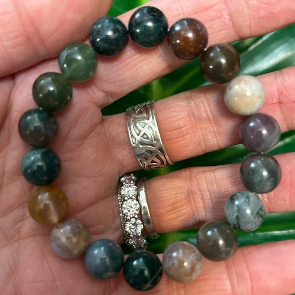 chunky 10mm indian agate elastic handmade healing bracelet - Picture 2 of 4